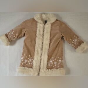 BABY GAP Girl’s Tan Faux Suede Fur Trim Winter Coat Jacket VINTAGE 4T 4 Yrs EUC!